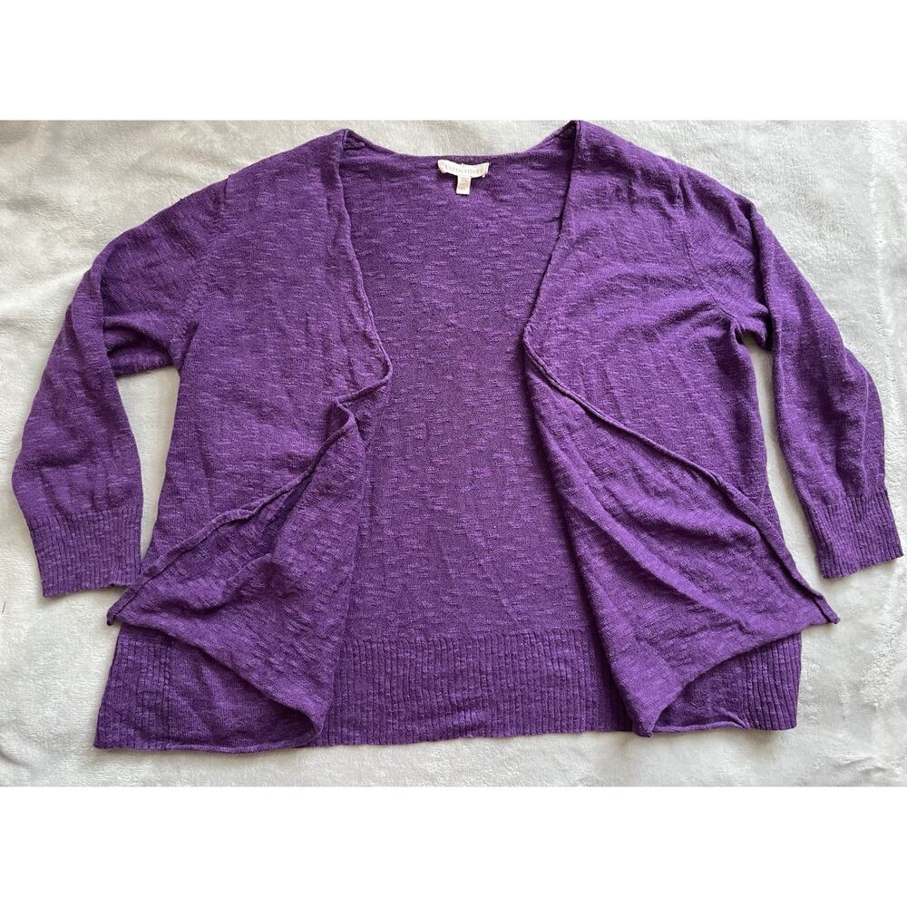 Eileen Fisher Linen Cotton Slub Blend XS Open Front Jewel Tone Cropped Cardigan
